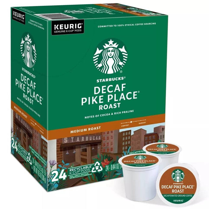 Starbucks Decaf Pike Place Roast, Medium Roast, Keurig K-Cup Coffee Pods, Box of 24 K-cups