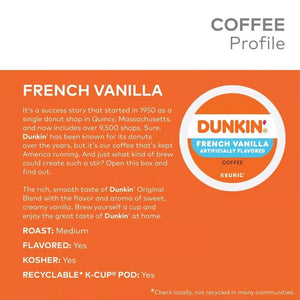 Dunkin' French Vanilla, Medium Roast, Keurig K-Cup Coffee Pods, Box of 22 K-cups