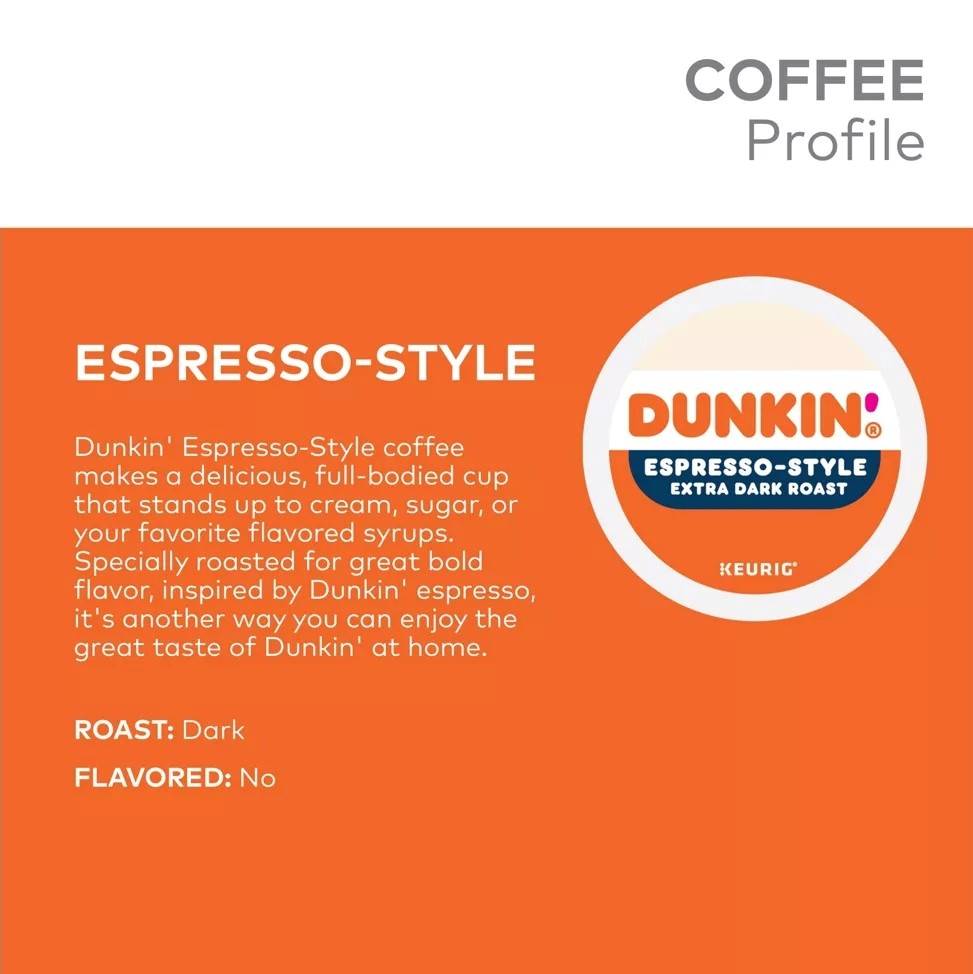  Dunkin' Espresso Style Extra Dark Roast Coffee, 60 Keurig K-Cup  Pods : Everything Else