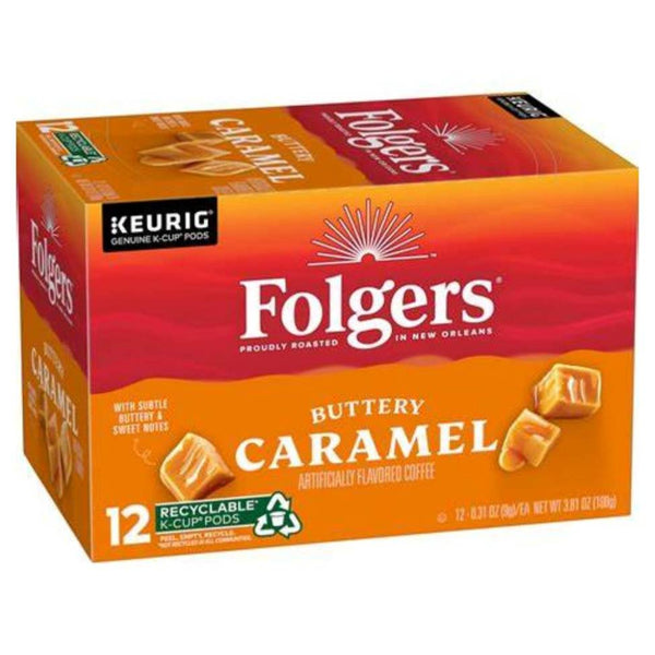 Load image into Gallery viewer, Folgers Buttery Caramel, Medium Roast, Keurig K-cup Coffee Pods, Box of 12 K-cups
