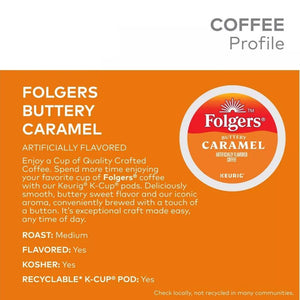 Folgers Buttery Caramel, Medium Roast, Keurig K-cup Coffee Pods, Box of 12 K-cups