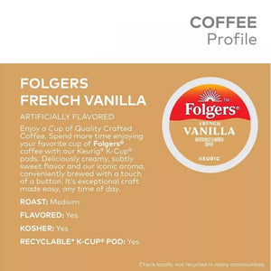 Folgers French Vanilla, Medium Roast, Keurig K-cup Coffee Pods, Box of 12 K-cups