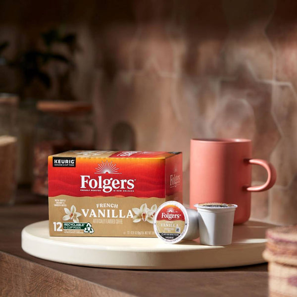 Load image into Gallery viewer, Folgers French Vanilla, Medium Roast, Keurig K-cup Coffee Pods, Box of 12 K-cups
