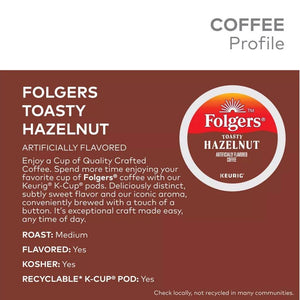 Folgers Toasty Hazelnut, Medium Roast, Keurig K-cup Coffee Pods, Box of 12 K-cups