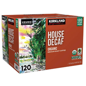 Kirkland Organic House Decaf, Medium Roast, Keurig K-Cup Coffee Pods, Box of 120 K-cups