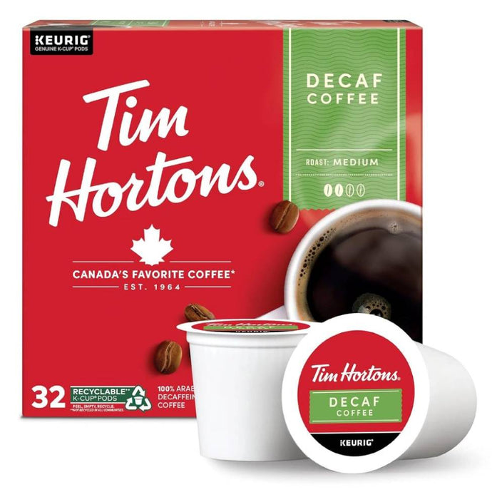 Tim Hortons Decaf, Medium Roast, Keurig K-cup Coffee Pods, Box of 32 K-cups